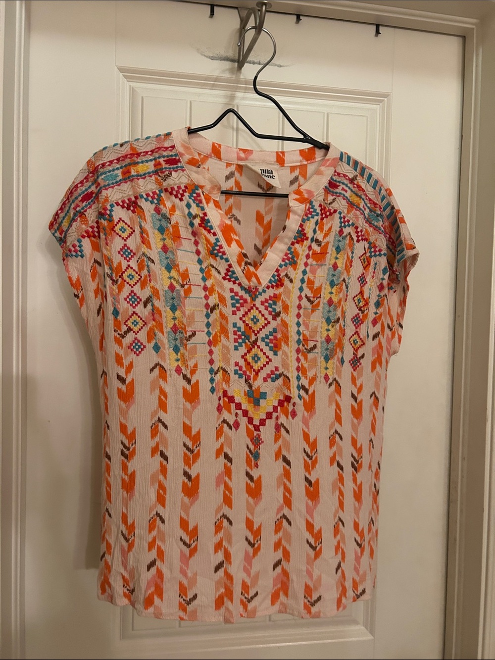 Savanna Jane Cream Blouse with Orange, Pink and Turquoise Embroidery